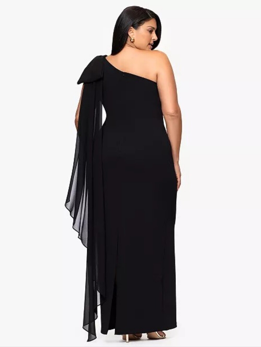 NWT XSCAPE Black One-Shoulder Scuba Crepe Gala Gown Size 18W | Elegant Formal - Picture 4 of 8